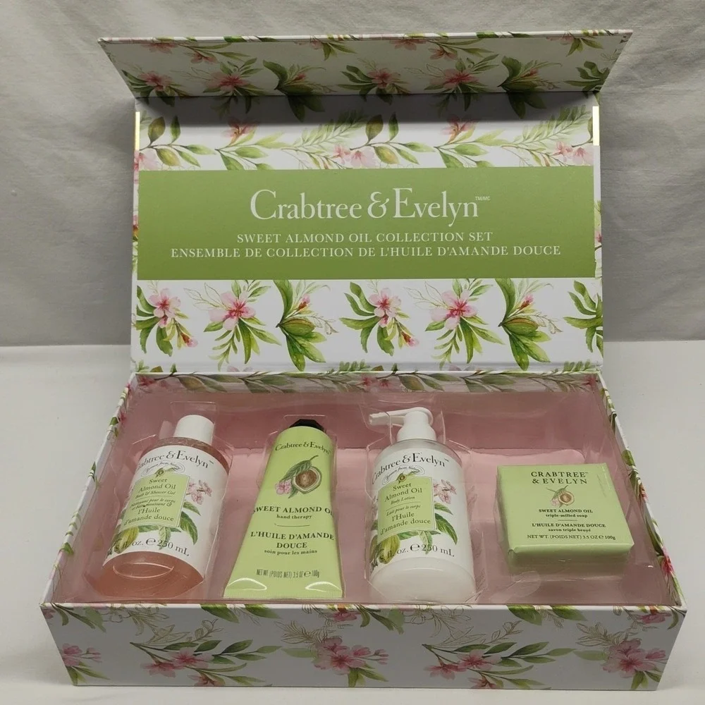 Crabtree & Evelyn Sweet Almond Oil Collection 4 Piece Gift Box‎ Set Lotion Soap